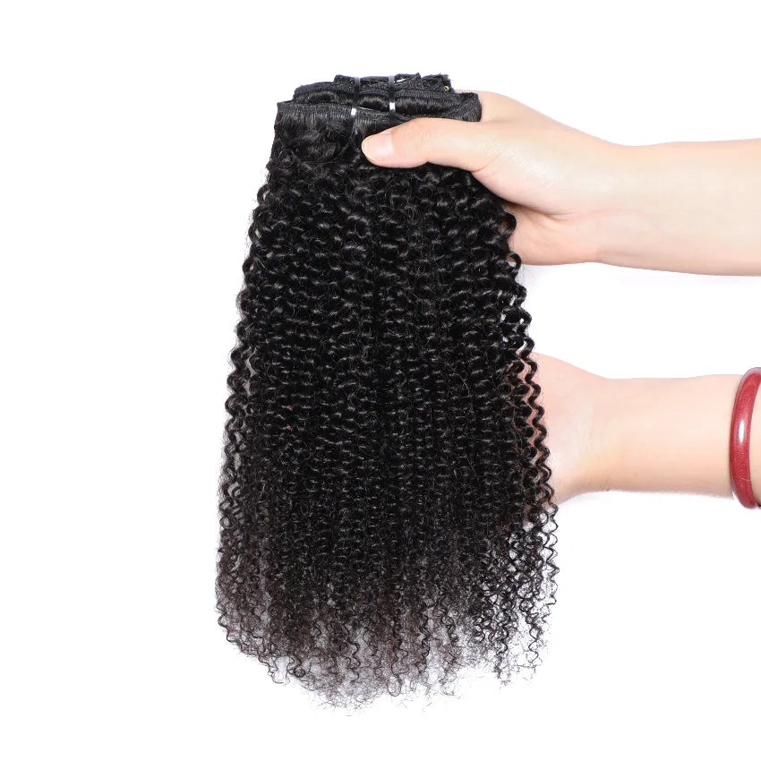 Kinky Curly Virgin Russian Human Hair Extensions Clip-In Water Wave
