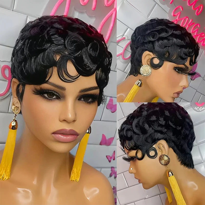 Short Pixie Cut Curly Synthetic 4 Inch Short Wig