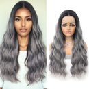 Gray Ombre Body Wavy Wig 13x4 Lace Frontal Synthetic Hair 26 Inches