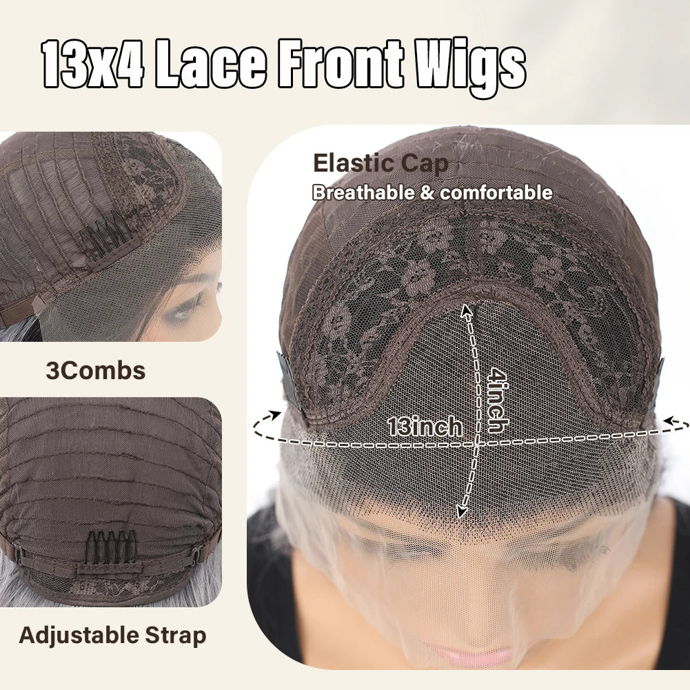 Gray Ombre Body Wavy Wig 13x4 Lace Frontal Synthetic Hair 26 Inches