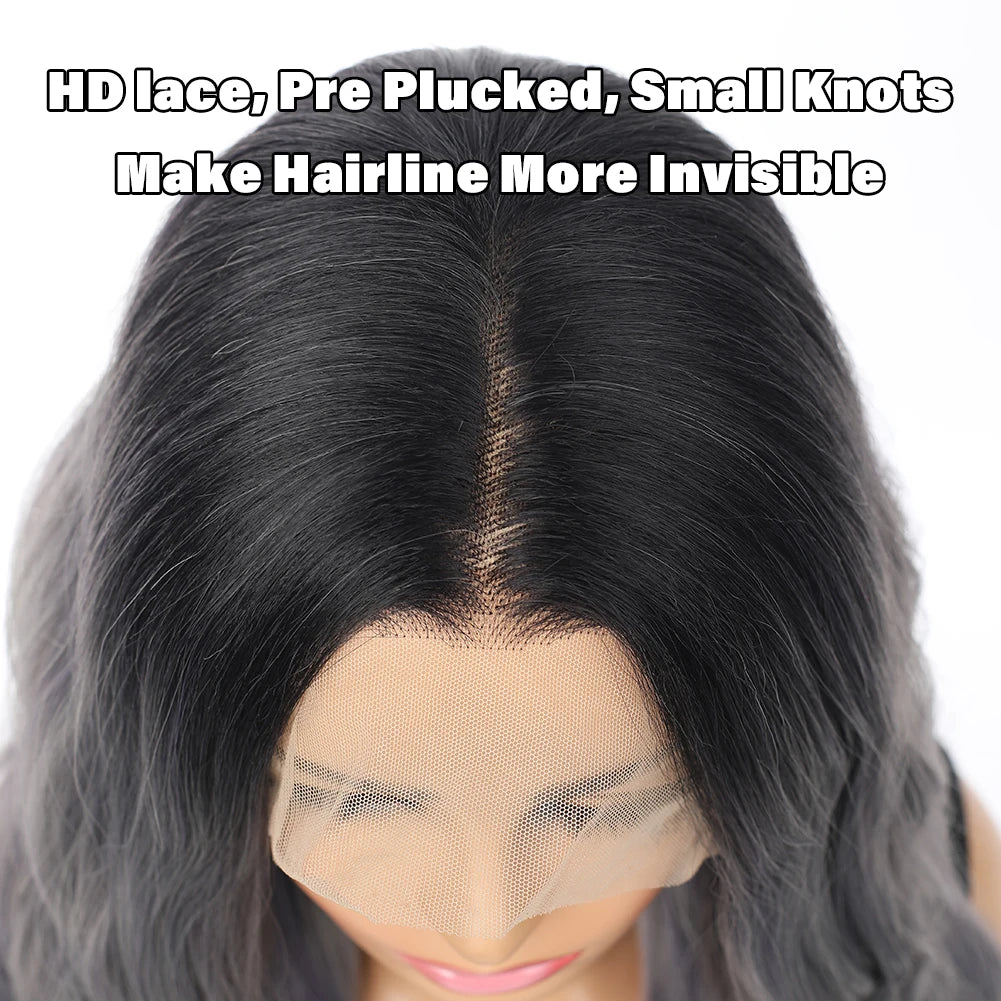 Gray Ombre Body Wavy Wig 13x4 Lace Frontal Synthetic Hair 26 Inches