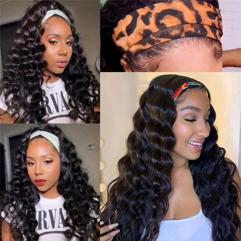 Wholesale Deep Wave Headband Human Hair Wigs for Black Women Brazilian Hair Wigs Glueless Headband Non Lace Wig