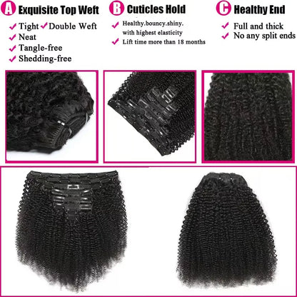 Kinky Curly Virgin Russian Human Hair Extensions  Clip-In Water Wave