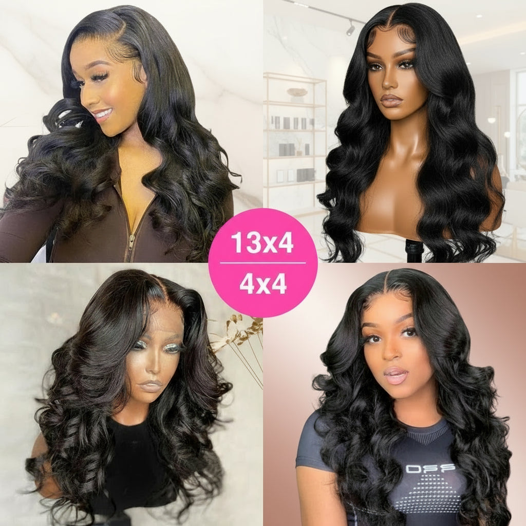 13x4 and 4x4 Black Body Wave Brazilian Lace Front Virgin Human Hair Wig