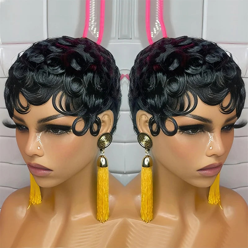 Short Pixie Cut Curly Synthetic 4 Inch Short Wig