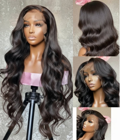 13x4 and 4x4 Black Body Wave Brazilian Lace Front Virgin Human Hair Wig