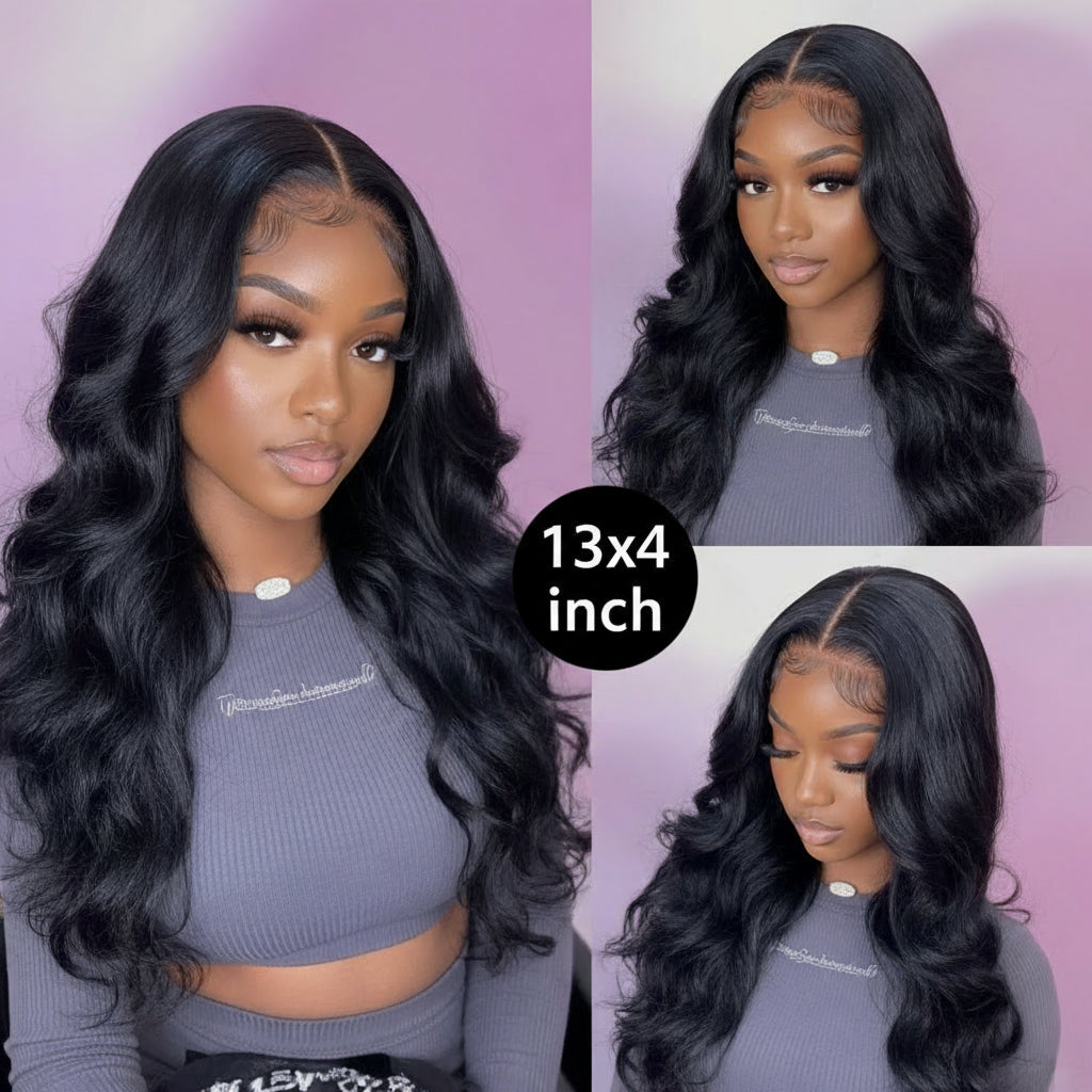 13x4 and 4x4 Black Body Wave Brazilian Lace Front Virgin Human Hair Wig