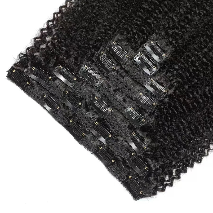Kinky Curly Virgin Russian Human Hair Extensions  Clip-In Water Wave