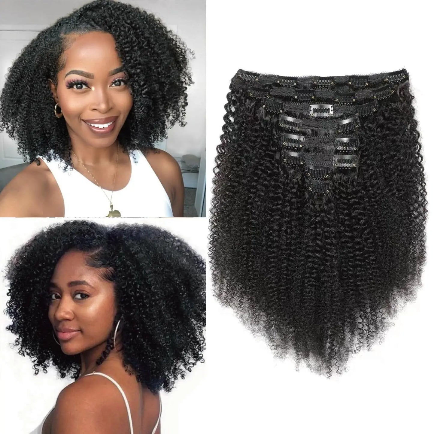 Kinky Curly Virgin Russian Human Hair Extensions  Clip-In Water Wave