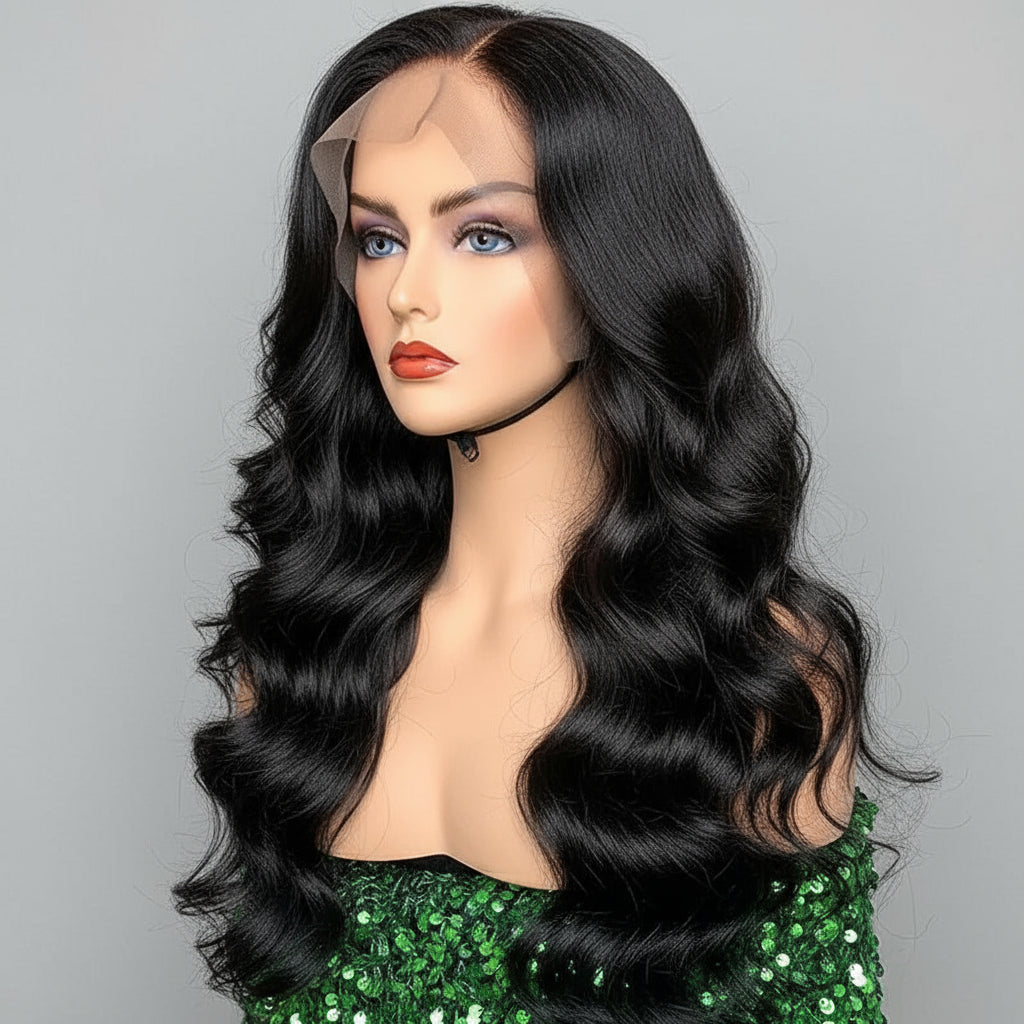 Body Wave 13x4 HD lace wig front in natural human hair, glueless, realistic hairline
