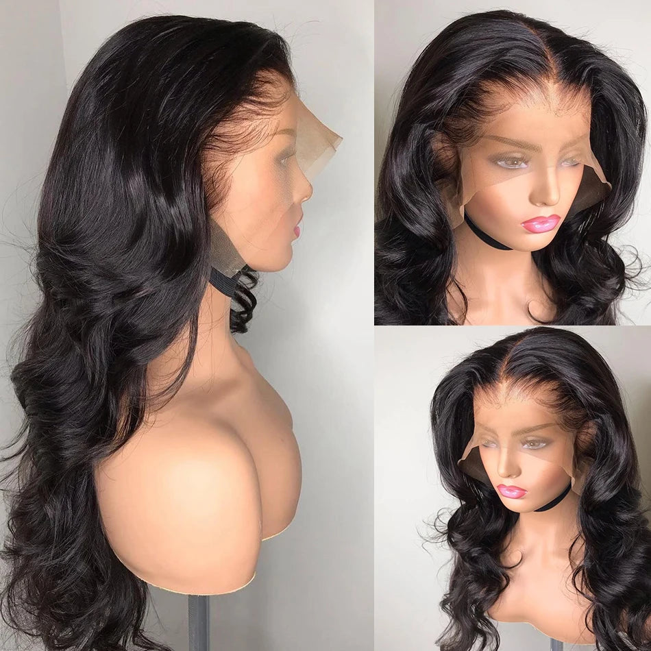 13x4 and 4x4 Black Body Wave Brazilian Lace Front Virgin Human Hair Wig