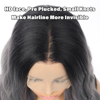 Gray Ombre Body Wavy Wig 13x4 Lace Frontal Synthetic Hair 26 Inches
