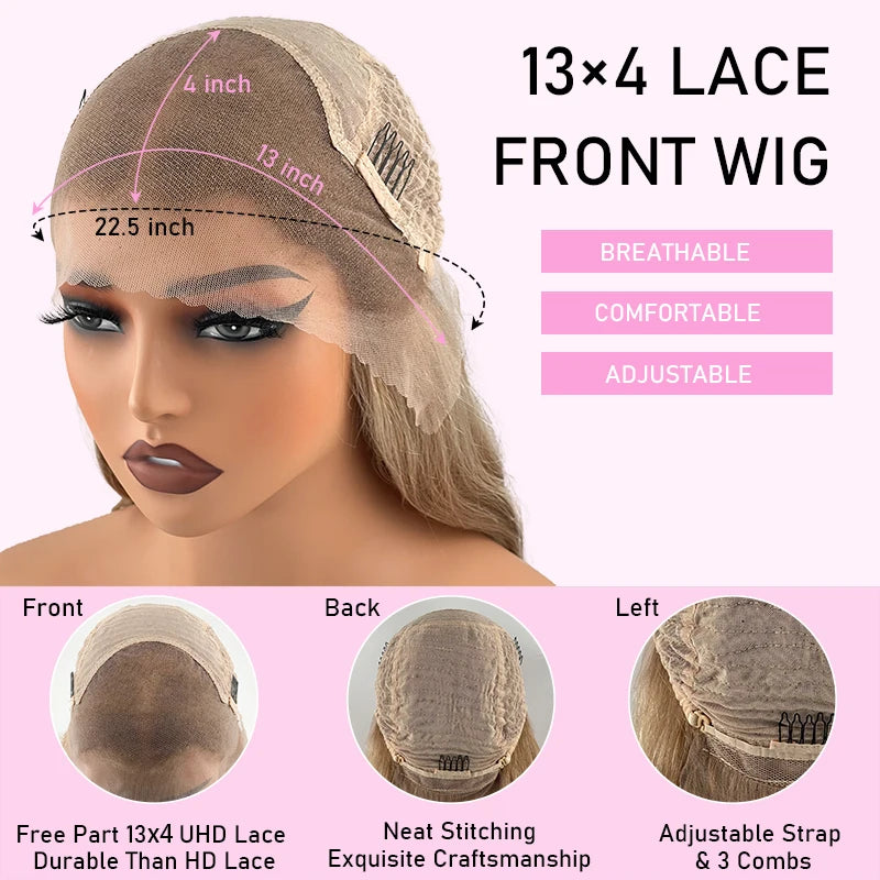 Gray Bone Straight  Brazilian Human Hair Wigs 13x4 Transparent Lace Frontal Wig With Bangs