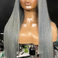 Gray Bone Straight  Brazilian Human Hair Wigs 13x4 Transparent Lace Frontal Wig With Bangs
