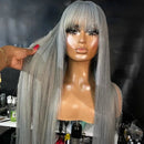 Gray Bone Straight  Brazilian Human Hair Wigs 13x4 Transparent Lace Frontal Wig With Bangs