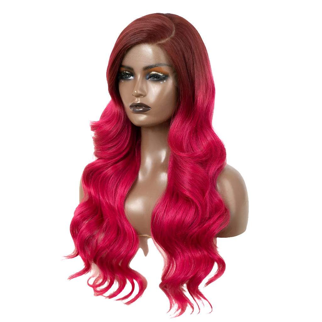 26" Body Wave C Part Synthetic Lace Front Wigs Ombre Brown Blonde Rose Red Colored Lace Front Wig