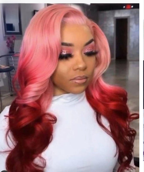 Pink to Red Ombre Body Wave Lace Front Wig
