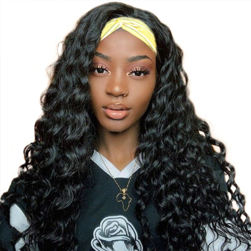 Wholesale Deep Wave Headband Human Hair Wigs for Black Women Brazilian Hair Wigs Glueless Headband Non Lace Wig
