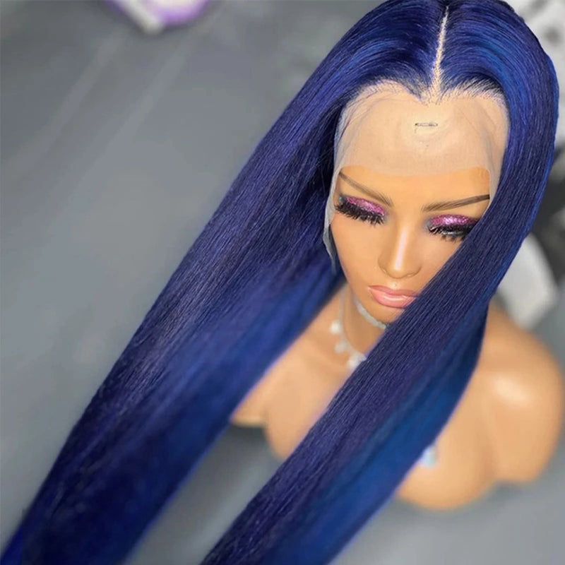 Dark Blue Synthetic Straight Lace Front Wig