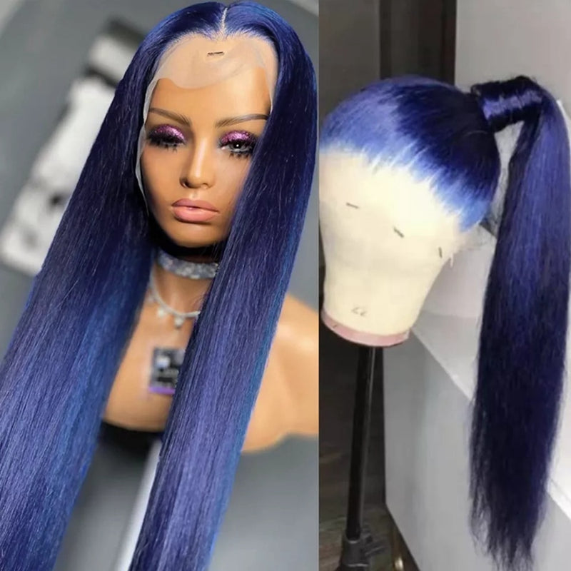 Dark Blue Synthetic Straight Lace Front Wig