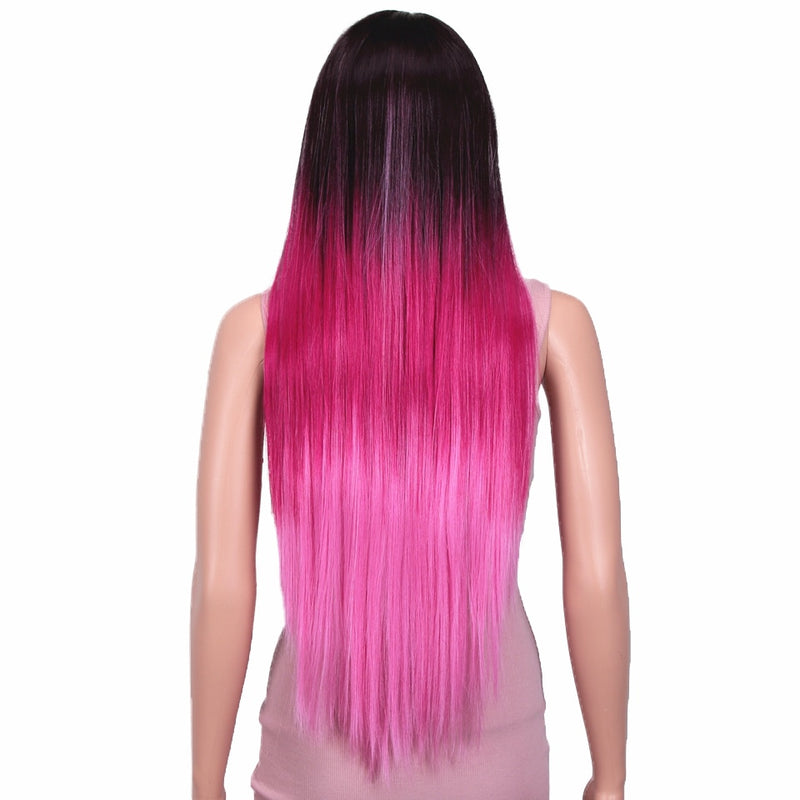 Synthetic  Long Straight  Pink Ombre  Side Part Wig