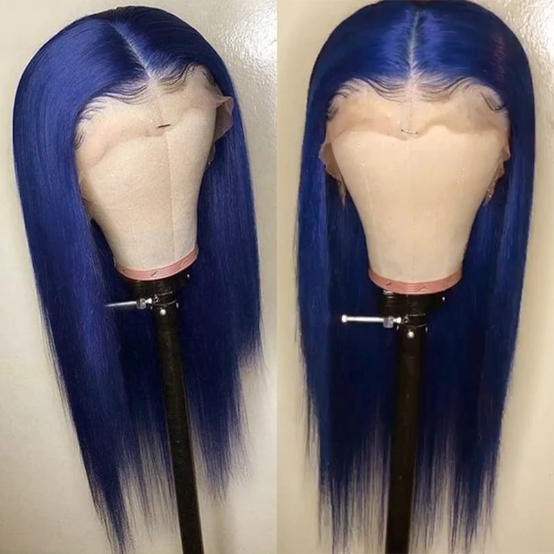 Dark Blue Synthetic Straight Lace Front Wig