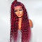 Glueless Burgundy Curly Afro Kinky Curly Lace Front Wig Synthetic Middle Part