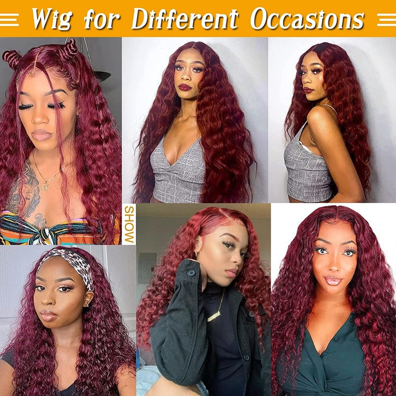 Glueless Burgundy Curly Afro Kinky Curly Lace Front Wig Synthetic Middle Part