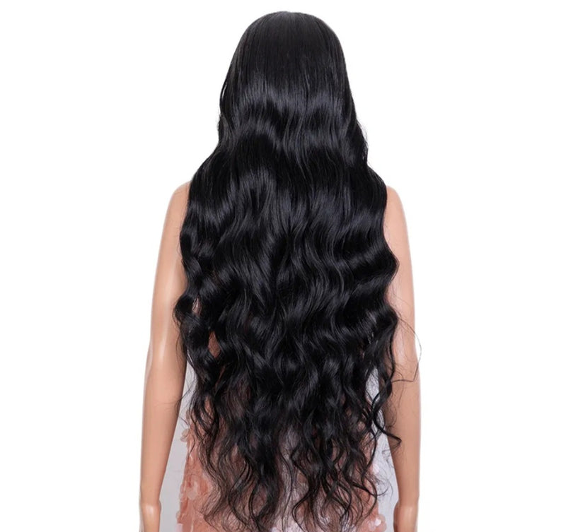 Body Wave Synthetic Lace  Part Wig Black 28 Inch Middle Part