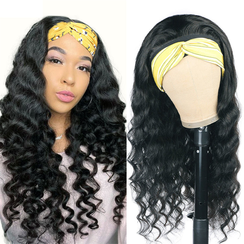Wholesale Deep Wave Headband Human Hair Wigs for Black Women Brazilian Hair Wigs Glueless Headband Non Lace Wig